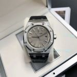 Replica AP Royal Oak 15500 8215 Grey Dial Leather Strap Watch 41MM 